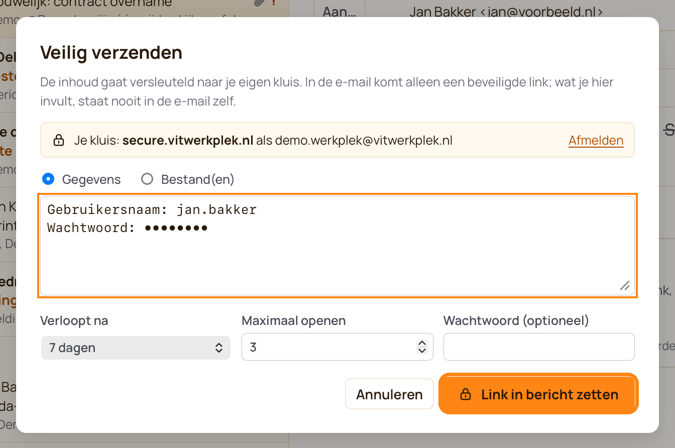 Veilig verzenden vanuit VIT Mail met versleutelde gegevens in de eigen kluis