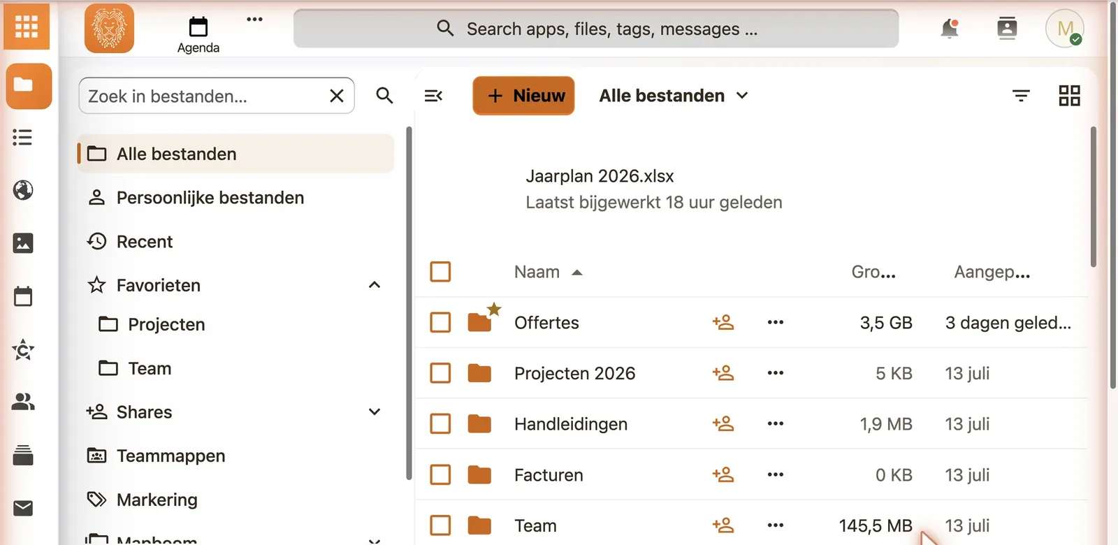 Gedeelde mappen in de VIT Werkplek: Offertes, Projecten 2026, Handleidingen, Facturen en Team