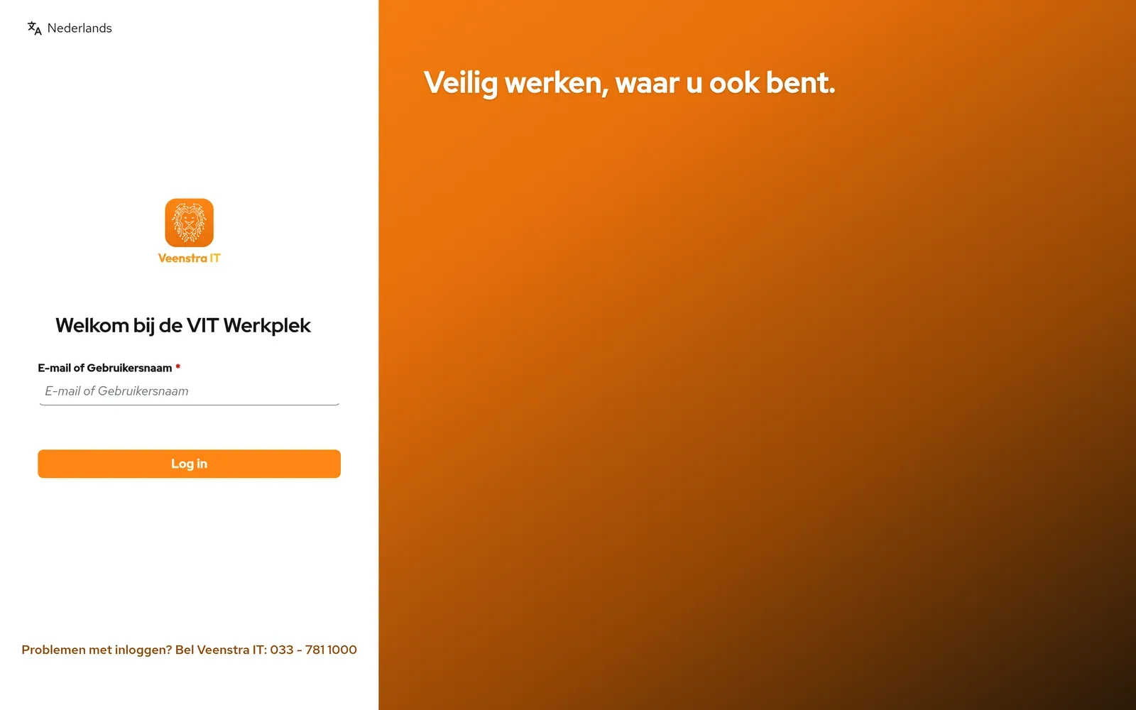 Het aanmeldscherm van de werkplek: een inlog die voor alle onderdelen geldt
