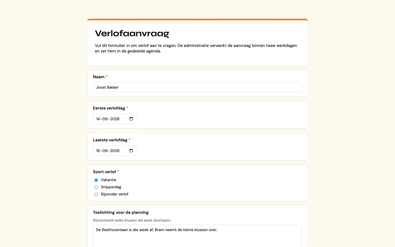 Een formulier in VIT Forms