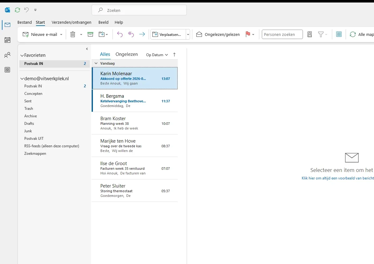Outlook gekoppeld aan de werkplek